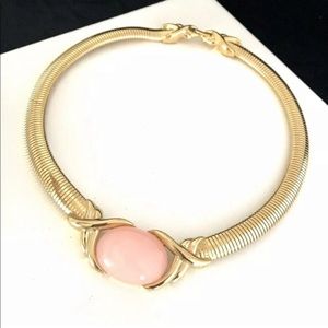 Vintage Trifari Necklace Omega Chain 80s Couture pink rose quartz